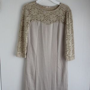 Forever 21 XXI Beige Lace Long Sleeve Sheath Dress